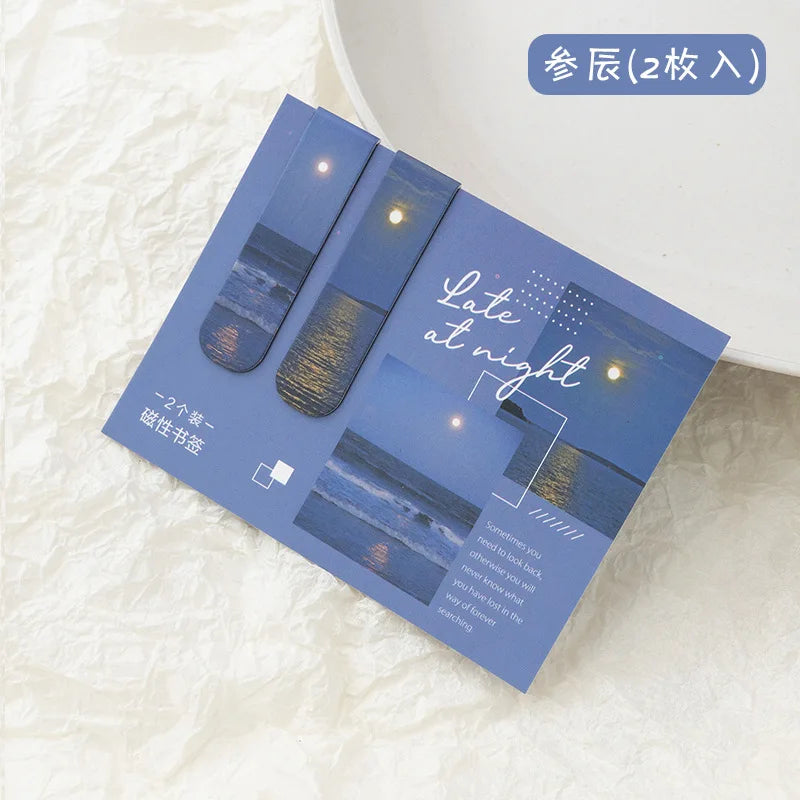 2 PCS Sunset Glow Scenery Magnetic Bookmark for Pages