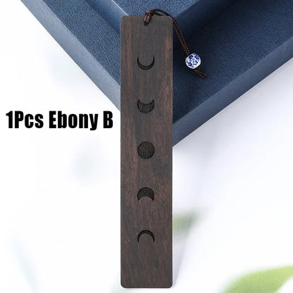 Black Sun Moon Design Wooden Bookmark – Stylish Sandalwood Bookmark for Students