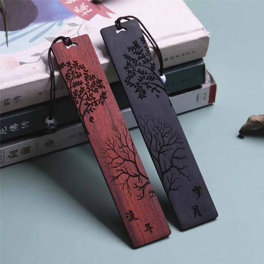 Wooden Bookmark – Retro Carved Mahogany Design