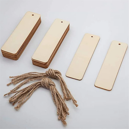 144-Piece Wooden Blank Bookmarks with Hanging Holes & Lanyards