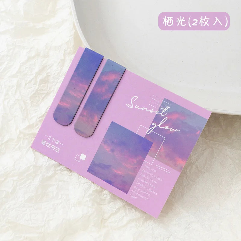 2 PCS Sunset Glow Scenery Magnetic Bookmark for Pages