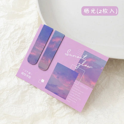 2 PCS Sunset Glow Scenery Magnetic Bookmark for Pages