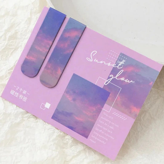 2 PCS Sunset Glow Scenery Magnetic Bookmark for Pages