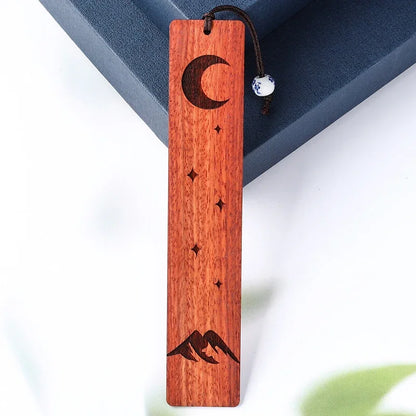 Black Sun Moon Design Wooden Bookmark – Stylish Sandalwood Bookmark for Students