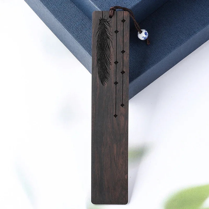 Black Sun Moon Design Wooden Bookmark – Stylish Sandalwood Bookmark for Students