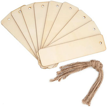 144-Piece Wooden Blank Bookmarks with Hanging Holes & Lanyards