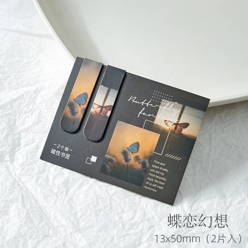 2 PCS Sunset Glow Scenery Magnetic Bookmark for Pages