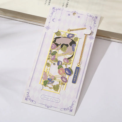 Exquisite Gold Brass Rose & Cat Bookmark – Hollow Design with Elegant Detailing