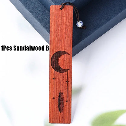 Retro Moon Star Sandalwood Wooden Bookmark – Perfect for School & Library Reading