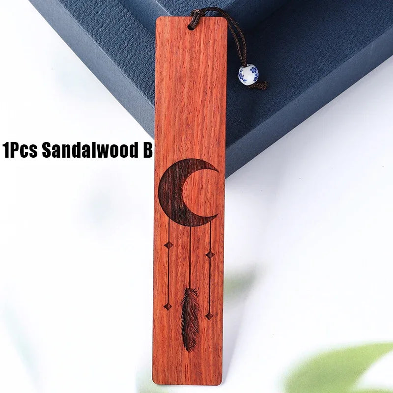 Moon Star Pattern Sandalwood Wooden Bookmark For Students and Book Lovers