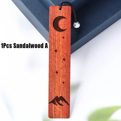 Retro Moon Star Sandalwood Wooden Bookmark – Perfect for School & Library Reading