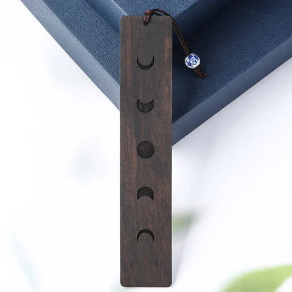 Retro Moon Star Sandalwood Wooden Bookmark – Perfect for School & Library Reading