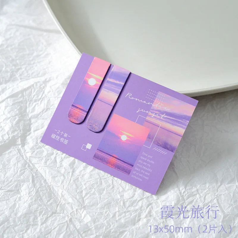 2 PCS Sunset Glow Scenery Magnetic Bookmark for Pages