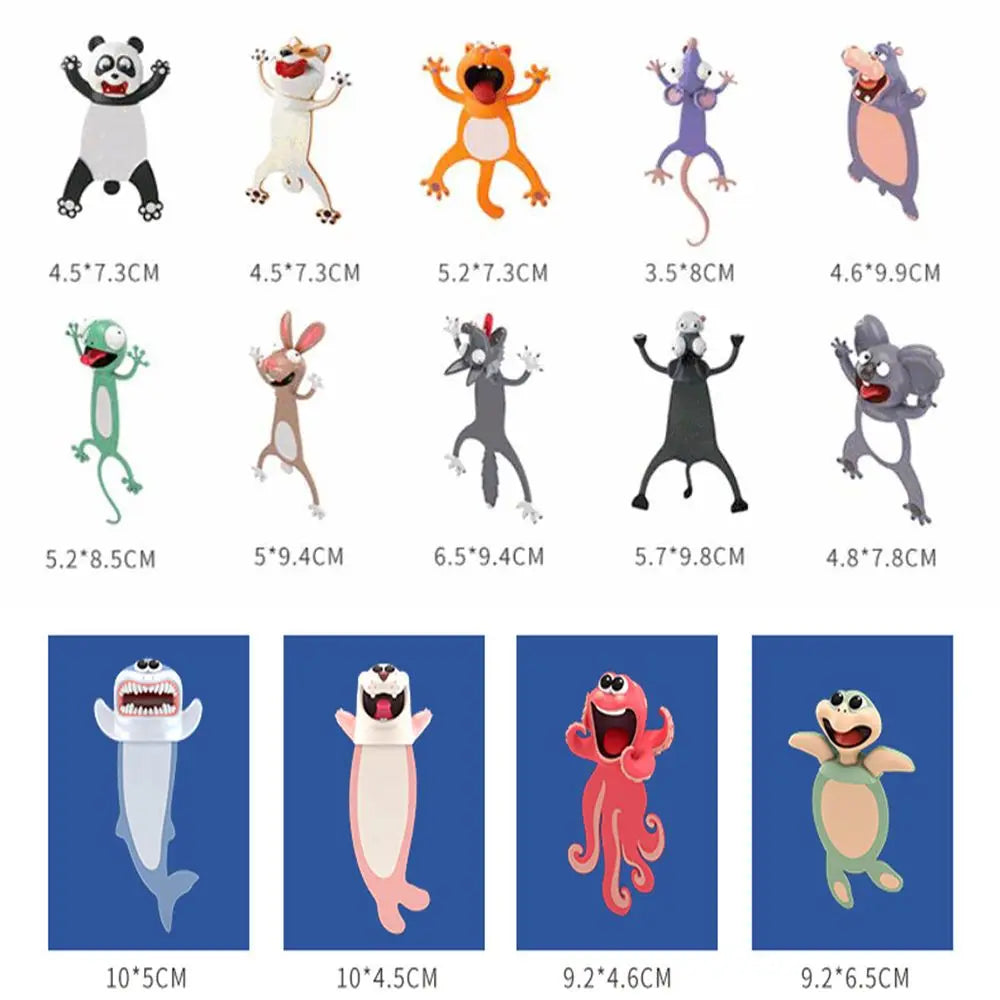 3D Stereo Cartoon Marker Animal Bookmarks Ocean Series Seal Octopus Cat Panda And Shiba Inu Creative Stationery for Children Gif