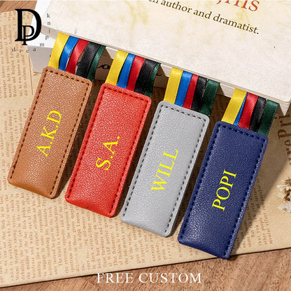 Custom Name Black Bookmark With Engraved PU Leather