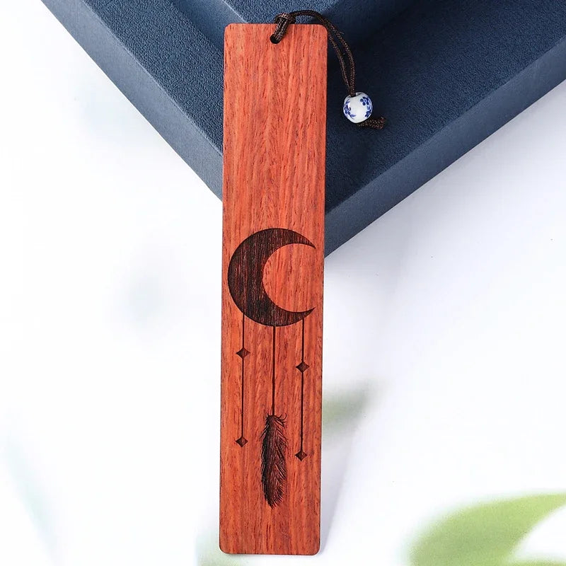 Moon Star Pattern Sandalwood Wooden Bookmark For Students and Book Lovers