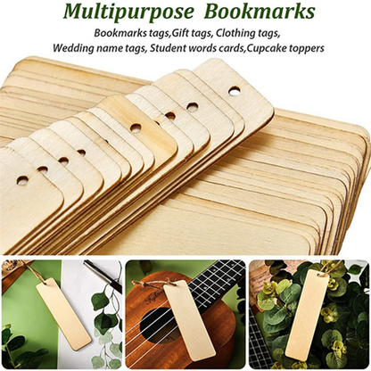 144-Piece Wooden Blank Bookmarks with Hanging Holes & Lanyards