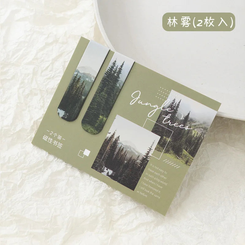 2 PCS Misty Fantasy Clouds Sea Forest Landscape Magnetic Bookmark for Pages Books Readers