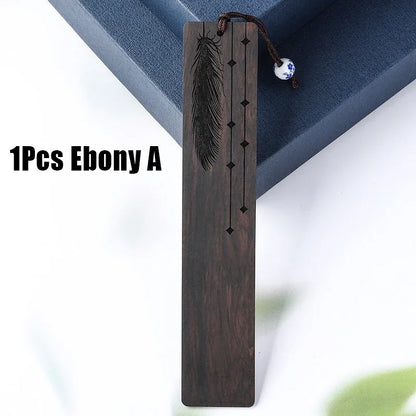 Black Sun Moon Design Wooden Bookmark – Stylish Sandalwood Bookmark for Students