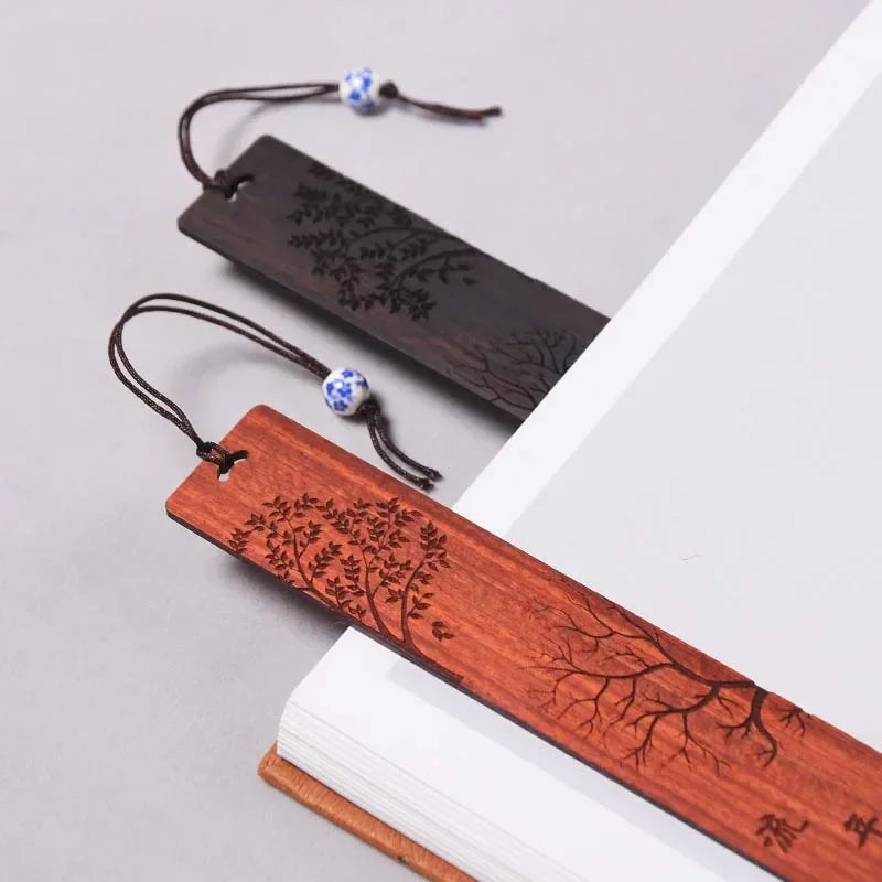 Wooden Bookmark – Retro Carved Mahogany Design