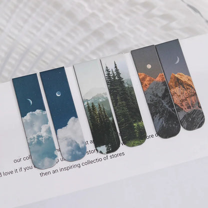 2 PCS Misty Fantasy Clouds Sea Forest Landscape Magnetic Bookmark for Pages Books Readers